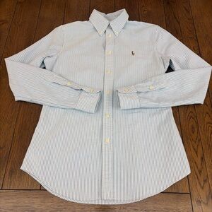 Ralph Lauren Custom Fit Blue & White Striped Long SLeeve Women Shirt Size S